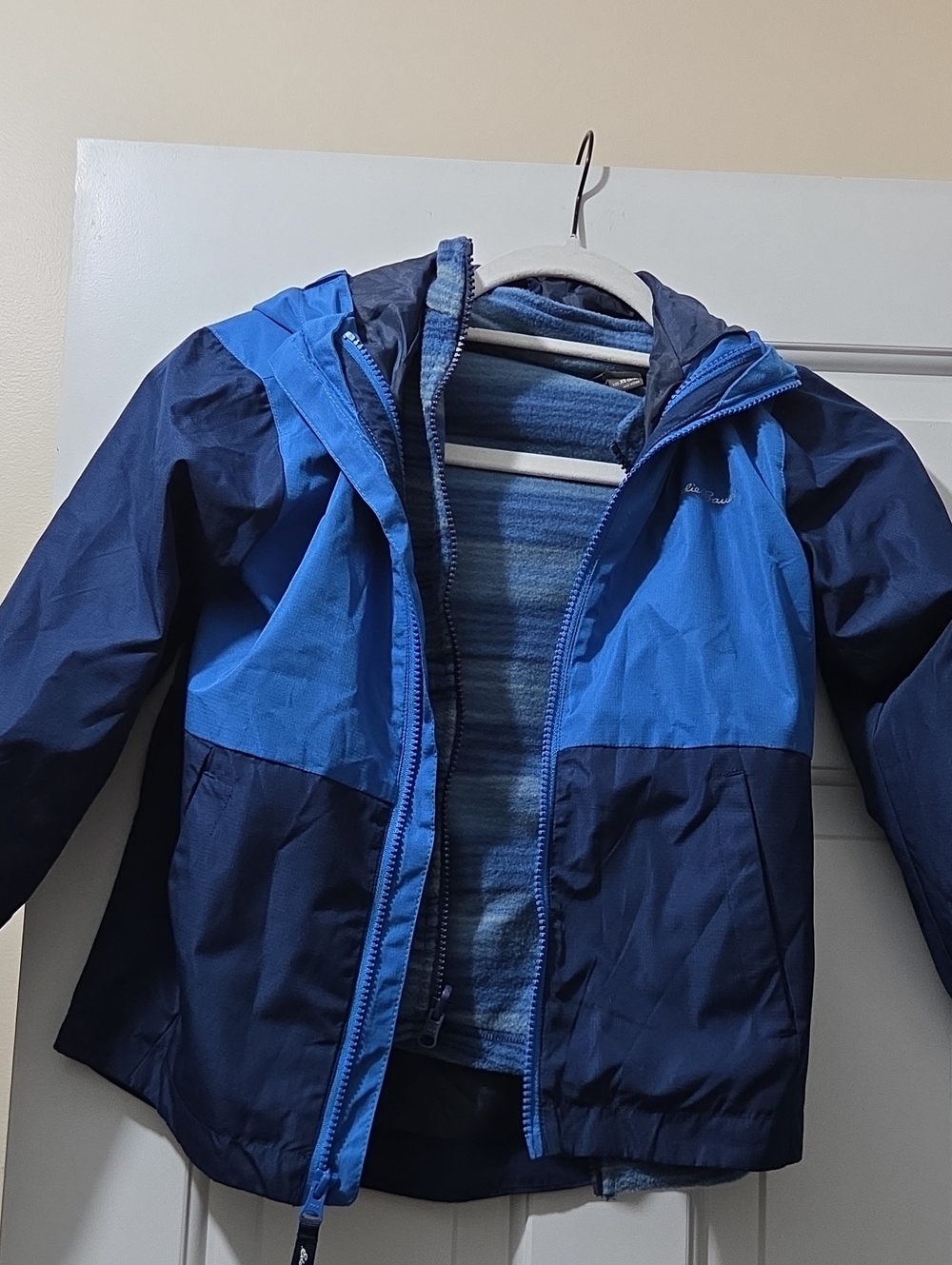 Eddie Bauer Boys' Two-Tone Blue Hooded Rain Jacket